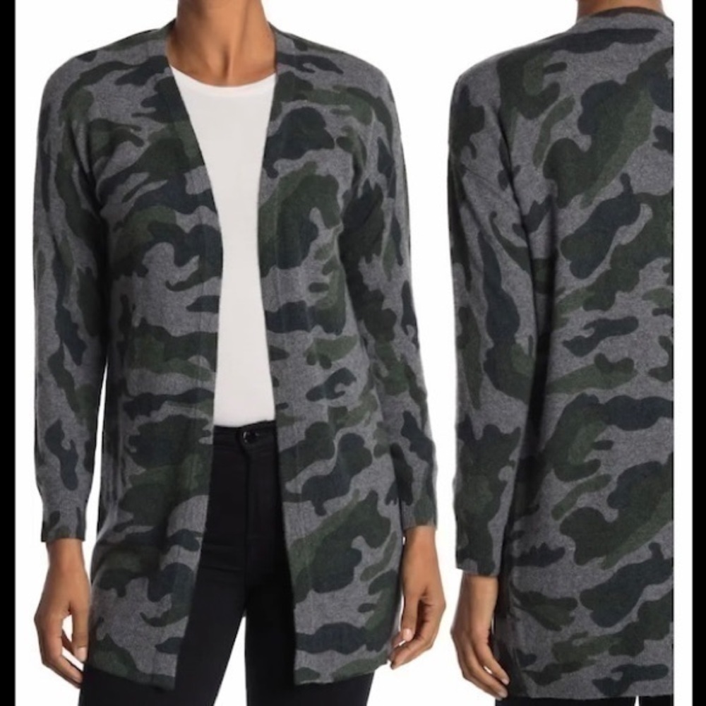 MAGASCHONI Cashmere Camo Open Front Cardigan in Olive Camo Size L - Picture 3 of 11